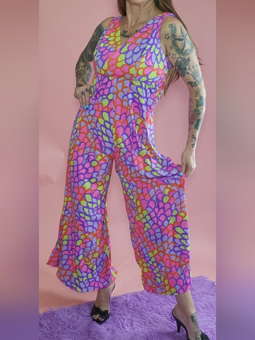 1970s Wide Leg Jumpsuit - Dayglo
